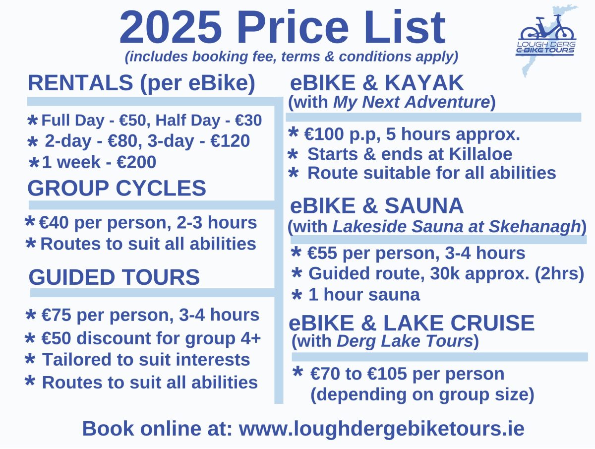 Lough Derg eBike Tours Price List 2025